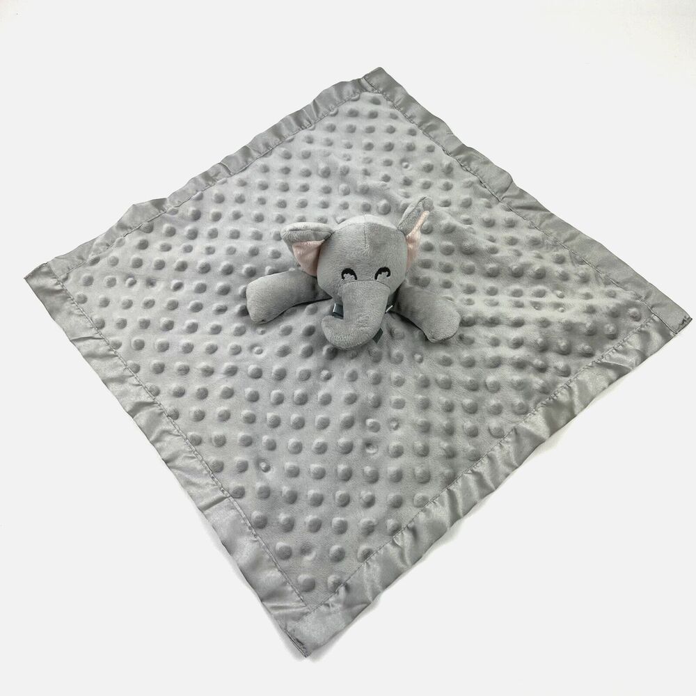 Elephant Lovey Gray Minky Dot Unisex Crinkle Ears Satin Edge Back 16" PRO GOLEEM